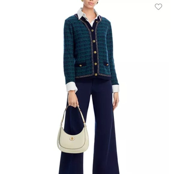 C by Bloomingdale's Cashmere Tweed Crewneck Cardigan-cashmere-black/green/gold - Picture 3 of 7